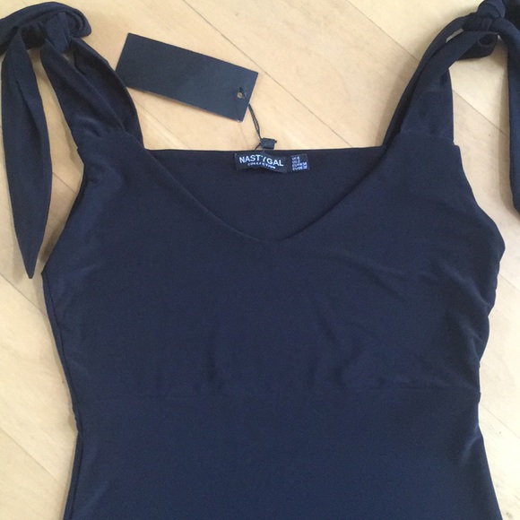 Nasty Gal Ruffle Mini Dress Black Slinky Ties New - Picture 10 of 16